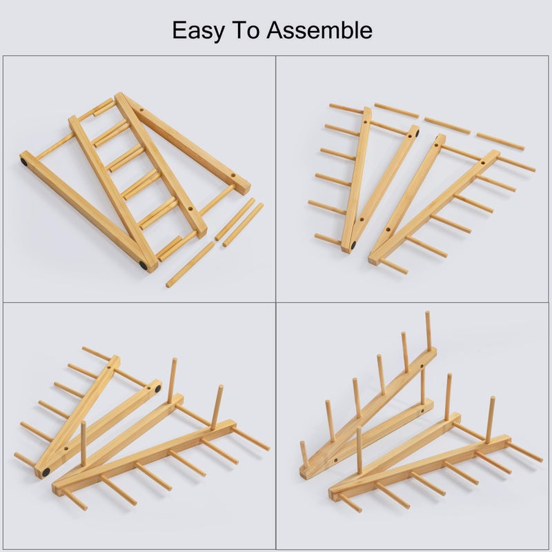 HBlife Bamboo Wooden Dish Drying Rack for Kitchen Counter, 1 PCS Dish/Book/File/Plate/Bowl/Cup/Cutting Board/Pot Lid Organizer for Kitchen, Office, Display Cabinet, Grocery Store, Supermarket - Image 3